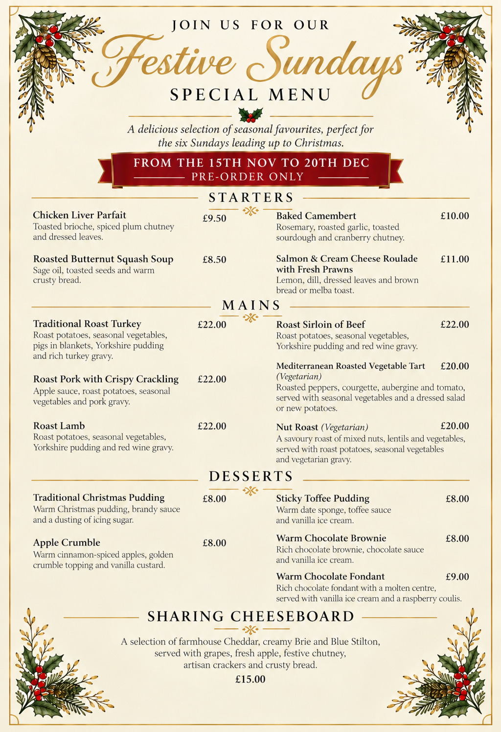 lower bell festive menu